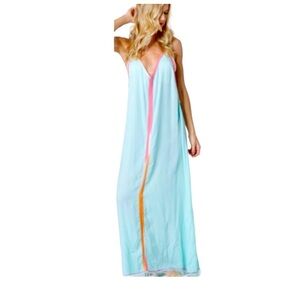 Z & L Made With Love Blue/Teal Gauze Maxi Dress Beach Cover Up Size S